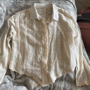 Cream Lace Button-Up Blouse